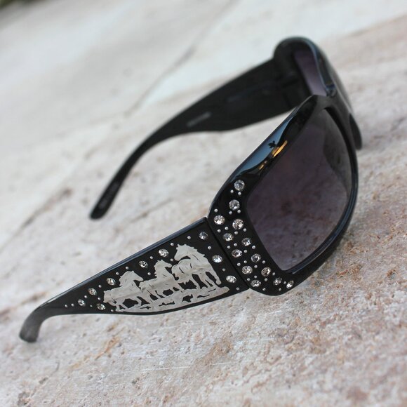 Silver Dashing Horses Sunglasses in Black w/Rhinestone Accents main image 9